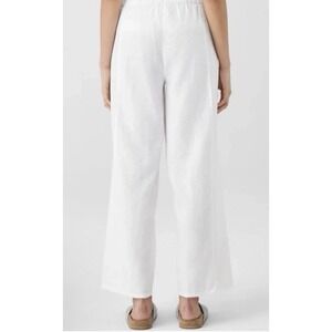 Eileen Fisher 100% Organic Linen Pant White Lg Ankle Tapered Elastic Pull On EUC